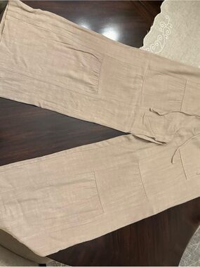 Soft Surroundings Linen Wideleg Drawstring Pants in Beige. Sz Large (14)